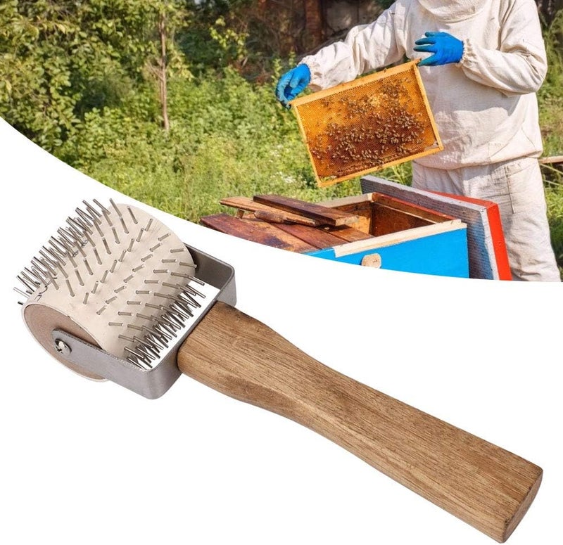 FUZHUI Propolis Collector, Roller Type Propolis Collector, Hy Uncapping Roller, Uncapping Pin Head Roller, Stainless Steel Bee Hy Extracting Tool with Comfortable Wooden Handle for Beekeeper - Image 1